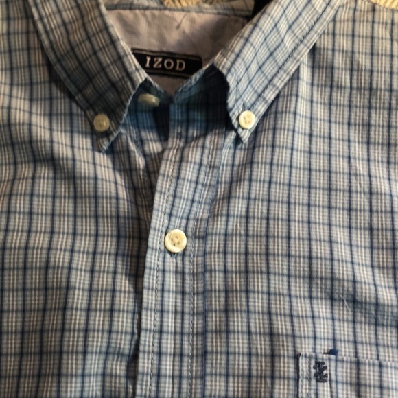 Izod L long sleeve Button Down shirt Large Blue Windowpane Cotton Blend EUC - Picture 10 of 12
